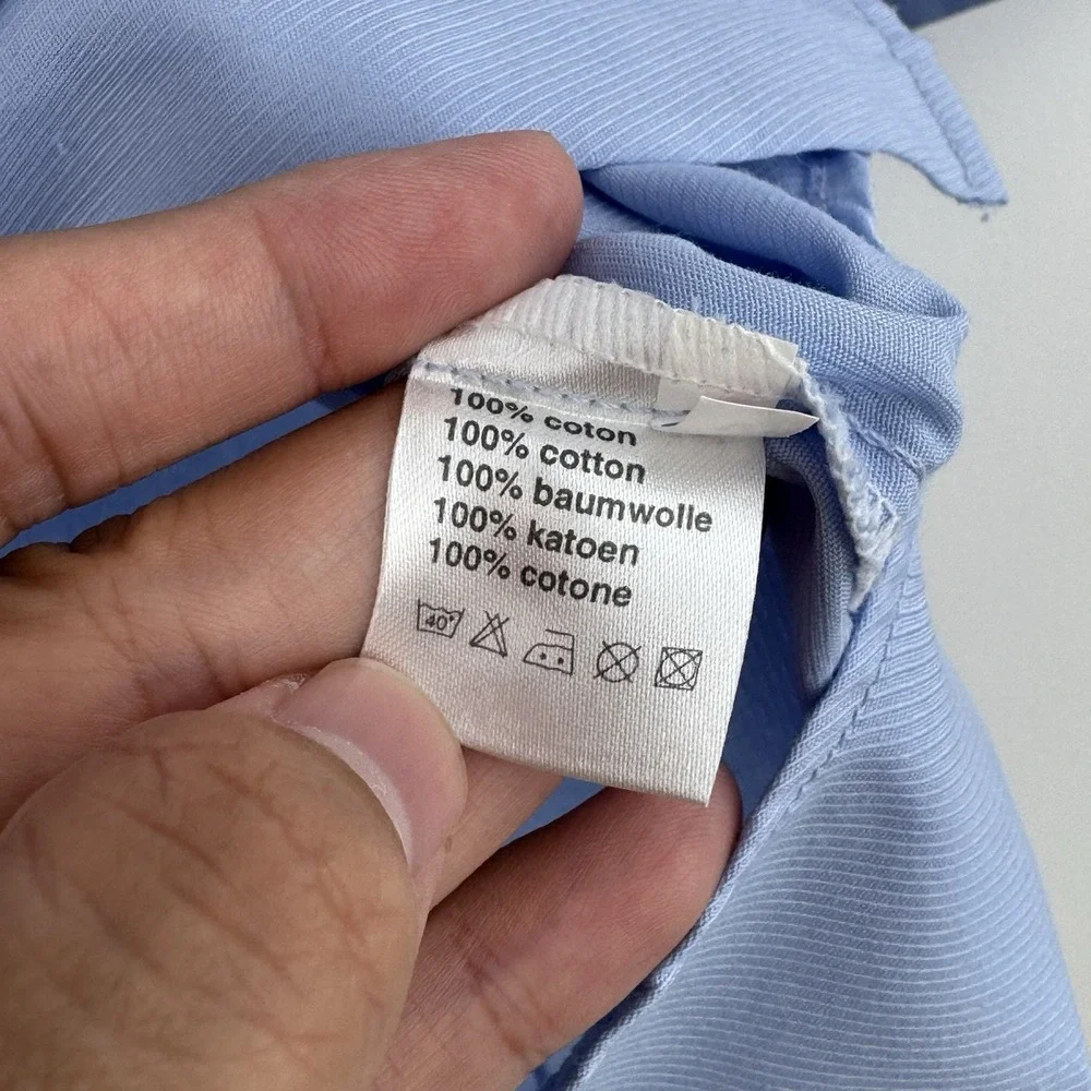 Lacoste Button Down Shirt Women's 40 Blue Oxford Short Sleeve Crocodile Logo
